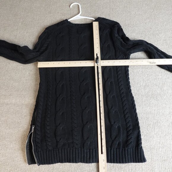Polo Ralph Lauren Womens Sweater Small Black Cable Knit Fisherman Side Zips - Picture 2 of 11